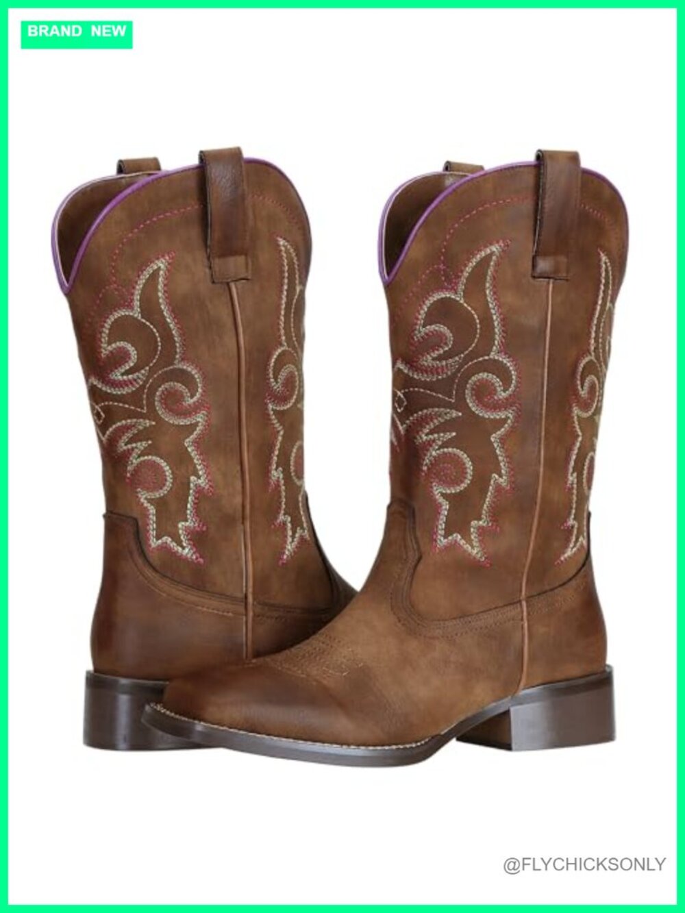 Wide Calf Cowboy Boots Square Toe Faux Leather Western